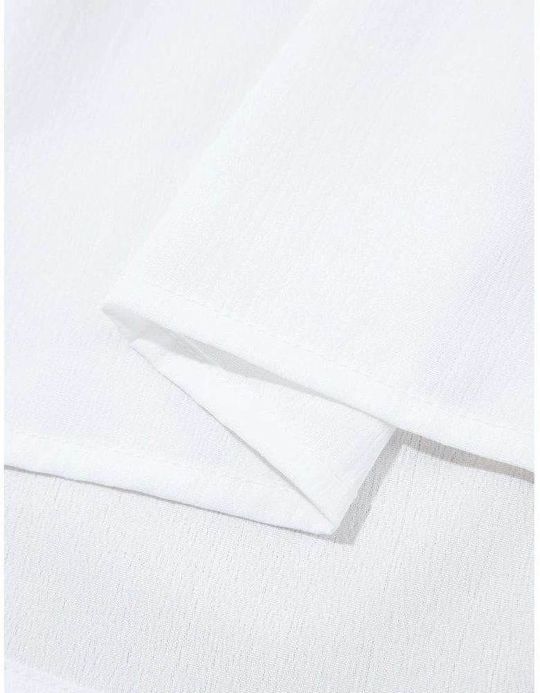 White Flower Lace-up V Neck Babydoll Blouse