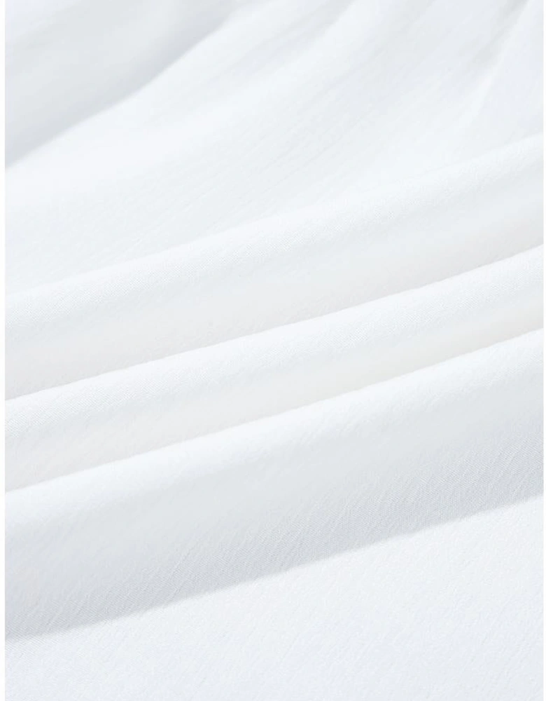 White Flower Lace-up V Neck Babydoll Blouse