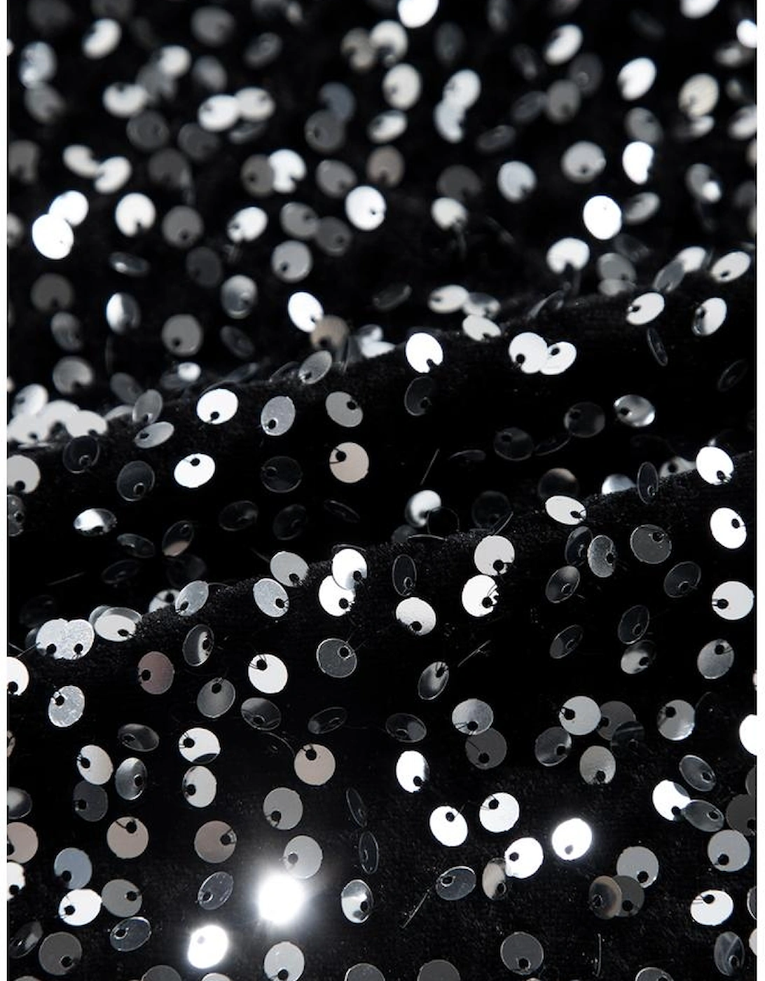 Black Sequined Long Sleeve Crew Neck Cropped Blouse