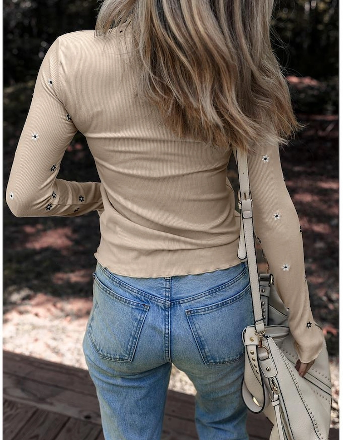 Jet Stream Floral Embroidered Detail Ribbed Long Sleeve Top, 9 of 8