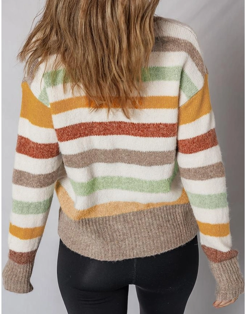 Multicolour Stripe Drop Shoulder Crew Neck Sweater