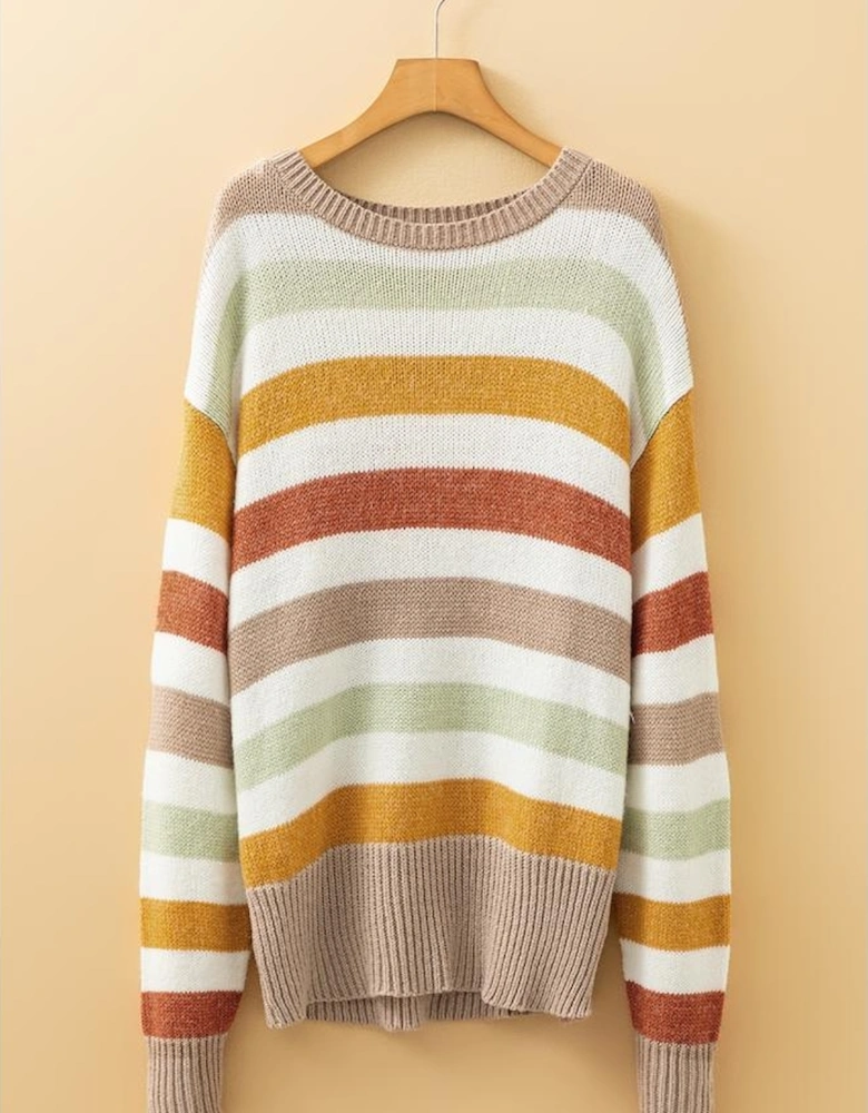 Multicolour Stripe Drop Shoulder Crew Neck Sweater