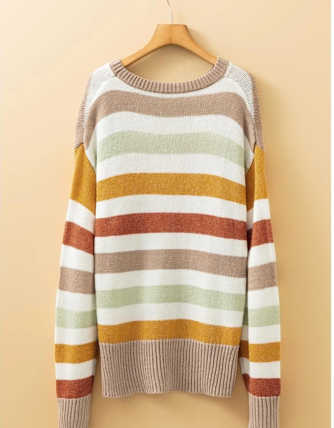 Multicolour Stripe Drop Shoulder Crew Neck Sweater