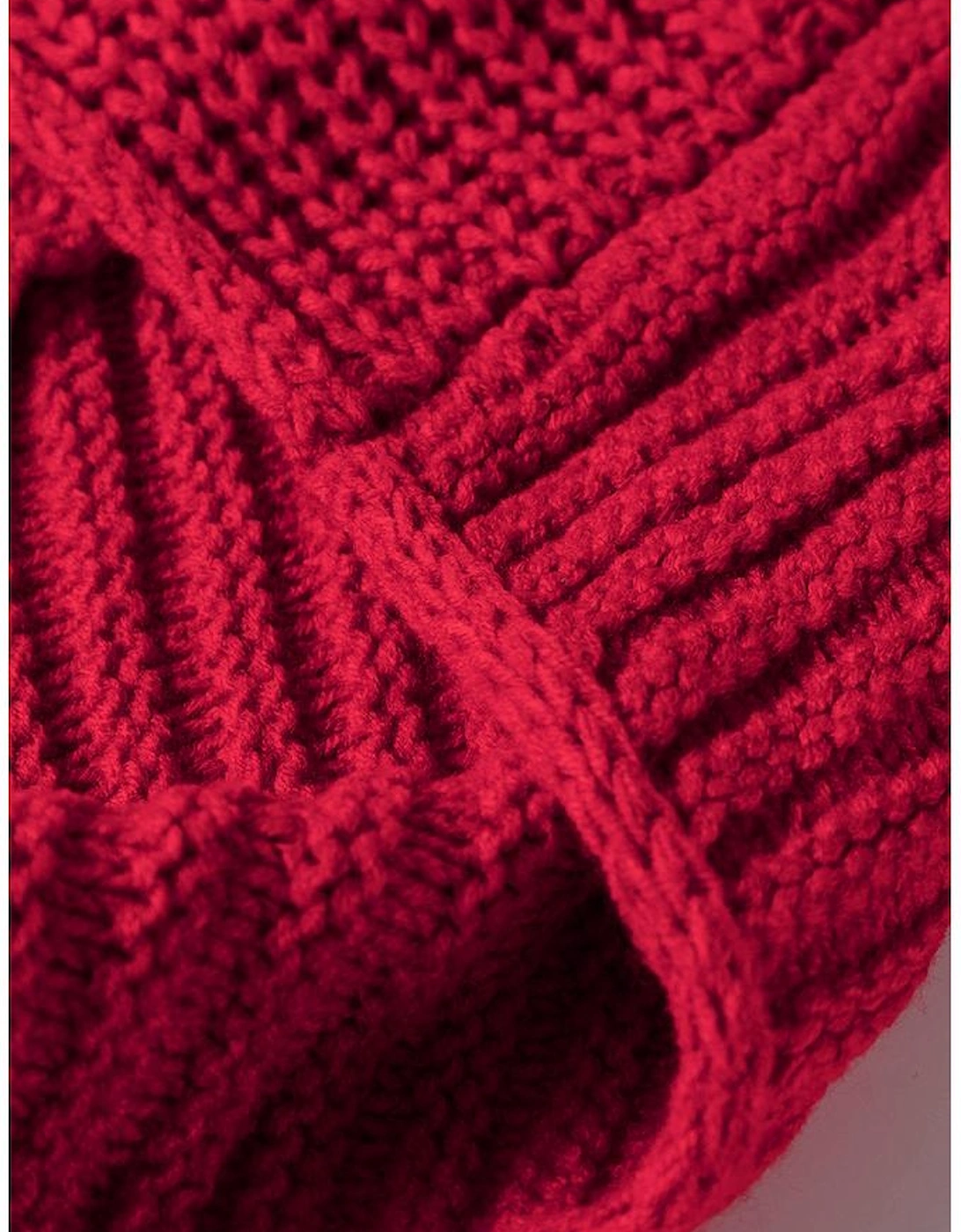 Racing Red Color Contrast Trim Textured Knit Drawstring Hooded Sweater