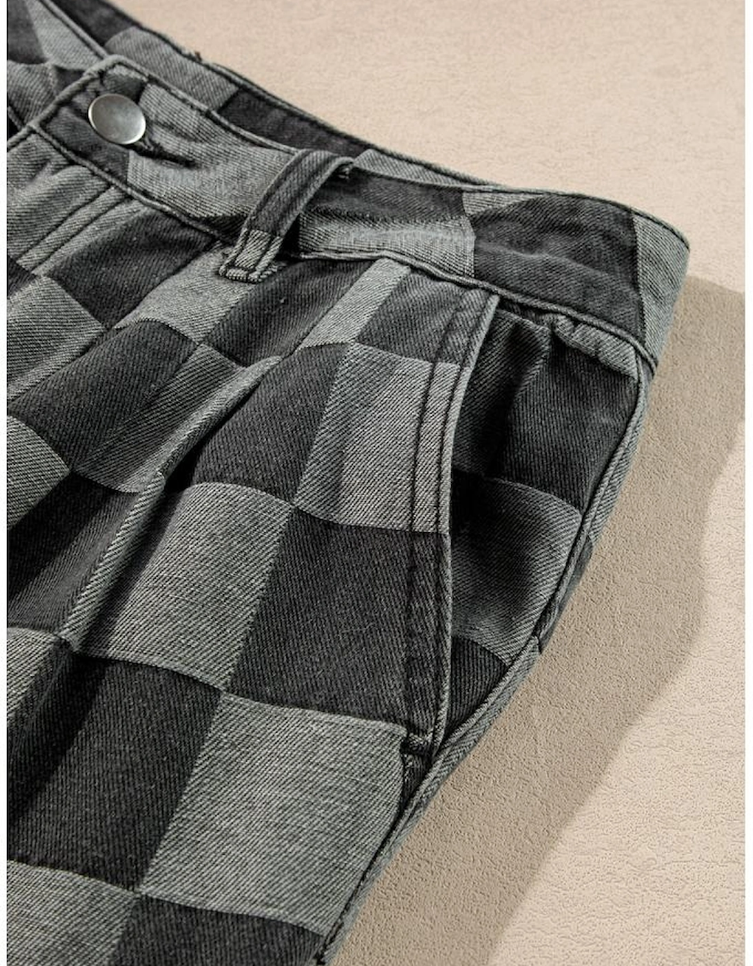 Dark Grey Checkered Denim Wide Leg Jeans, 10 of 9