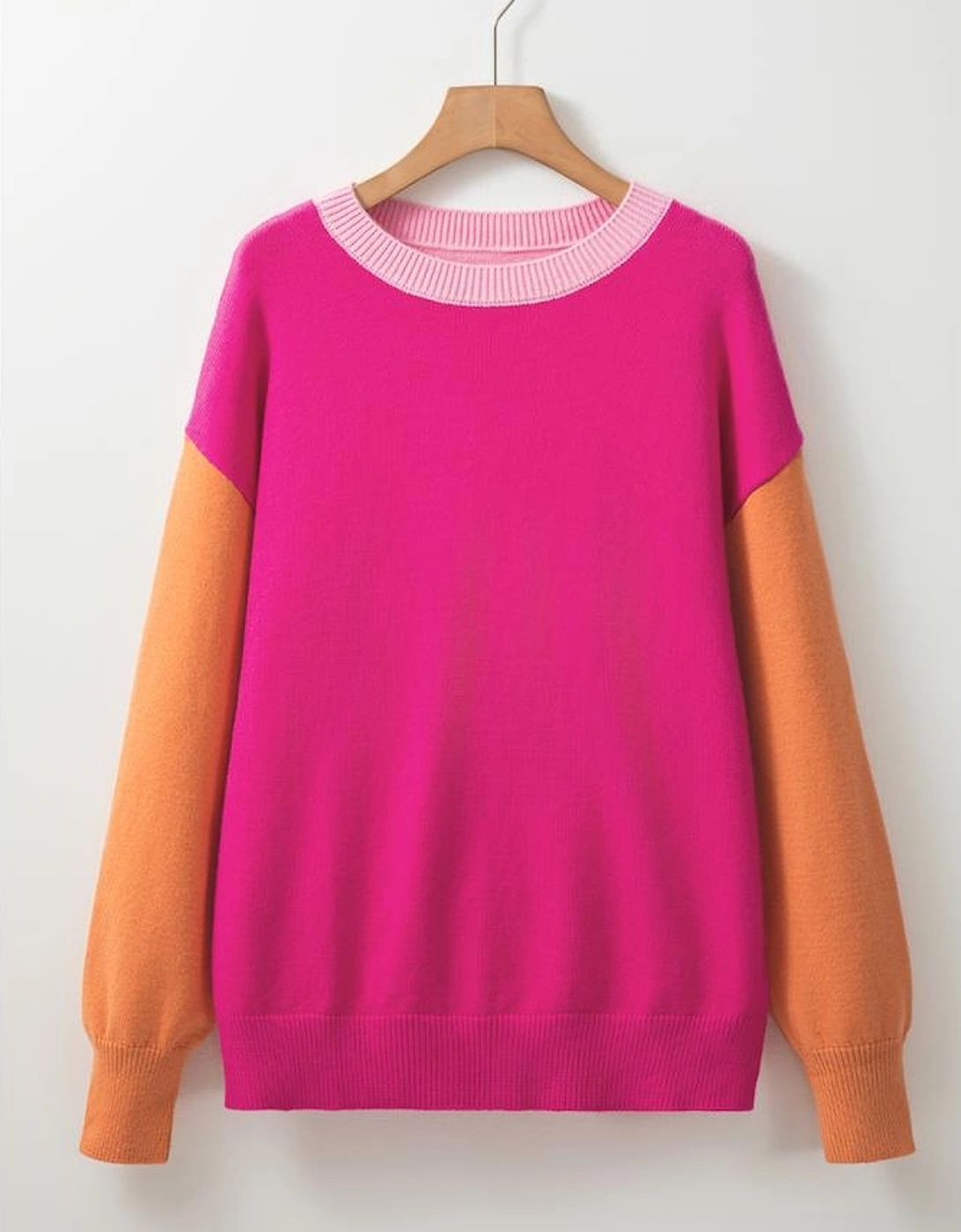 Bonbon Three Tone Contrast Round Neck Loose Sweater