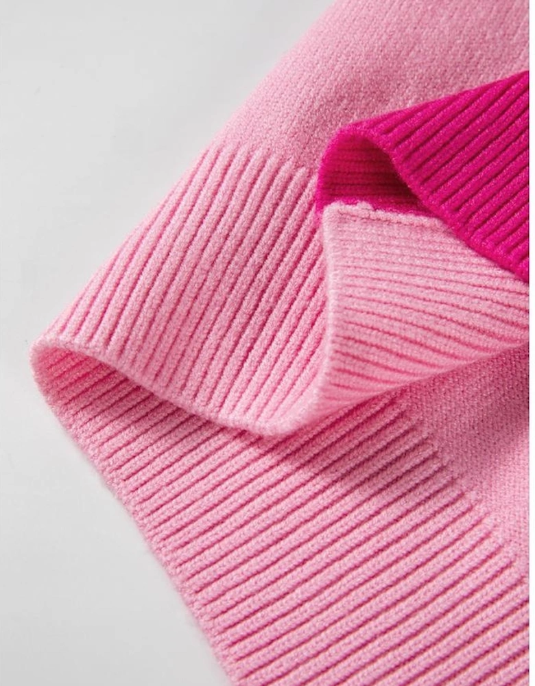 Bonbon Three Tone Contrast Round Neck Loose Sweater