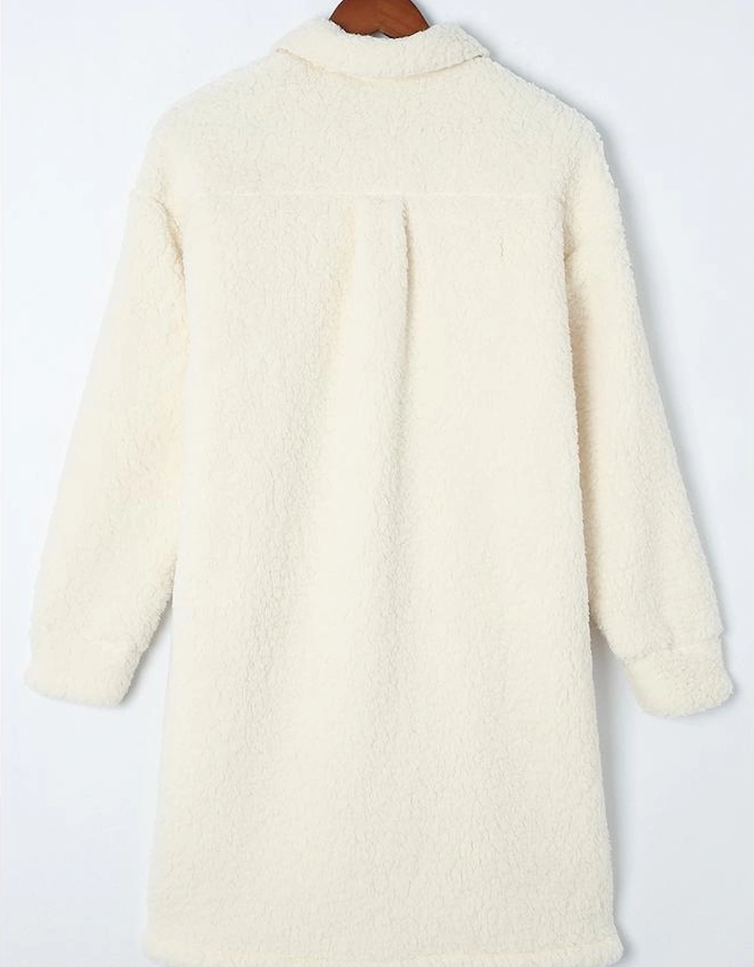 Beige Contrast Flap Pocket Single Breasted Teddy Coat