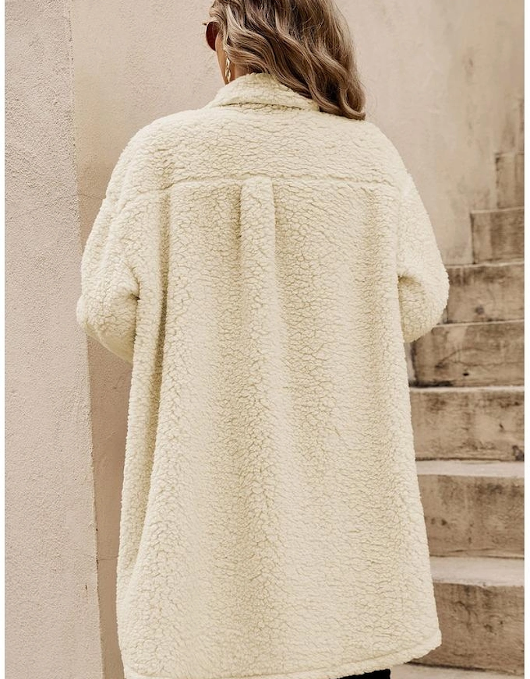 Beige Contrast Flap Pocket Single Breasted Teddy Coat