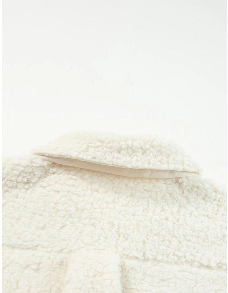 Beige Contrast Flap Pocket Single Breasted Teddy Coat