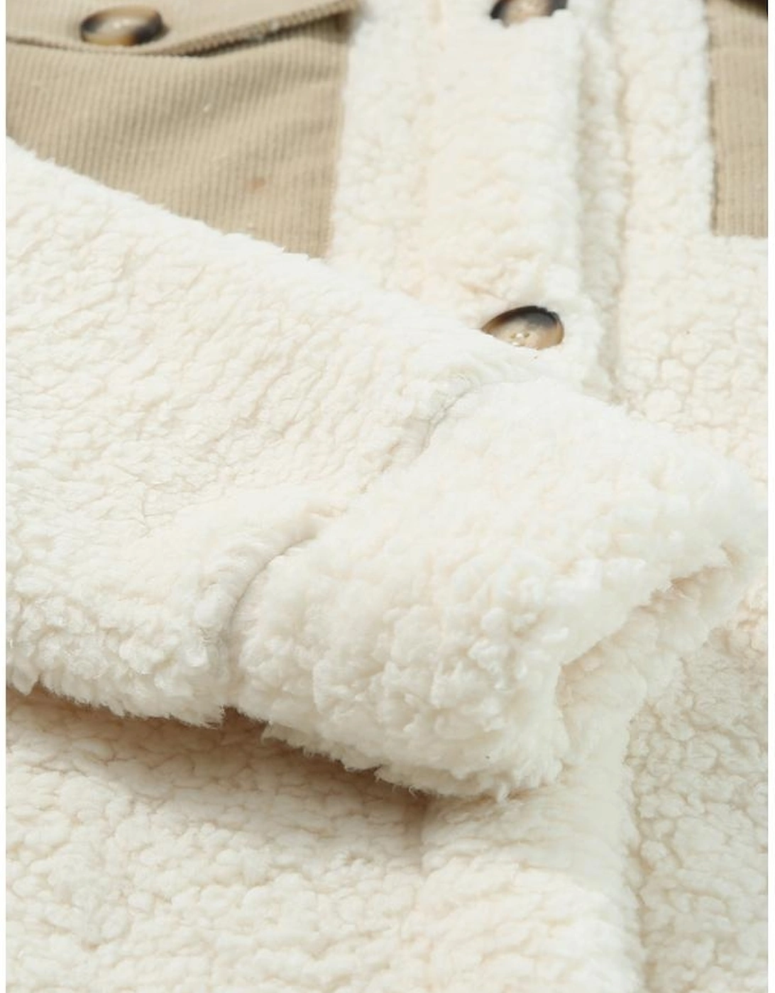 Beige Contrast Flap Pocket Single Breasted Teddy Coat