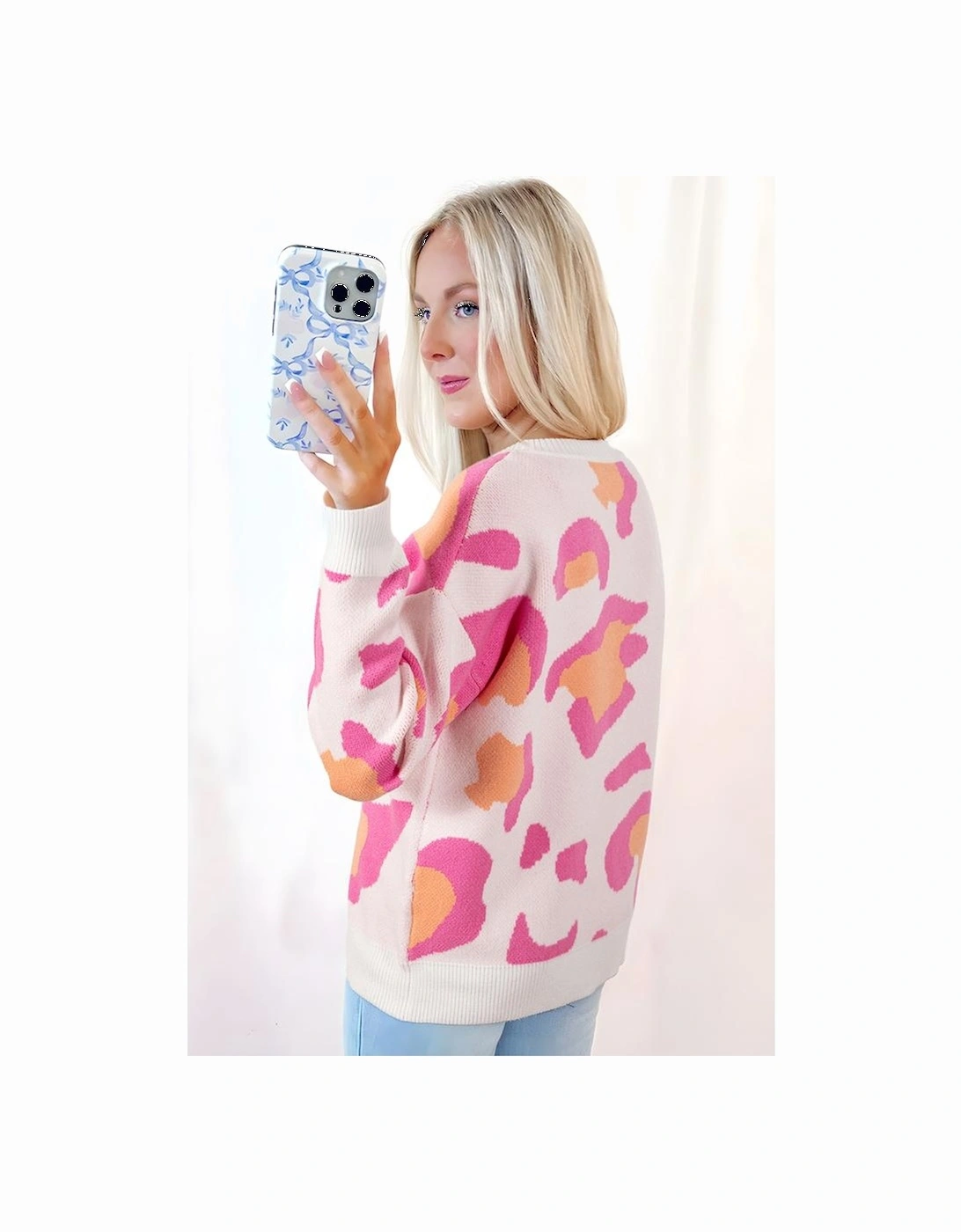 Sachet Pink Playful Leopard Print Drop Shoulder Baggy Sweater, 11 of 10