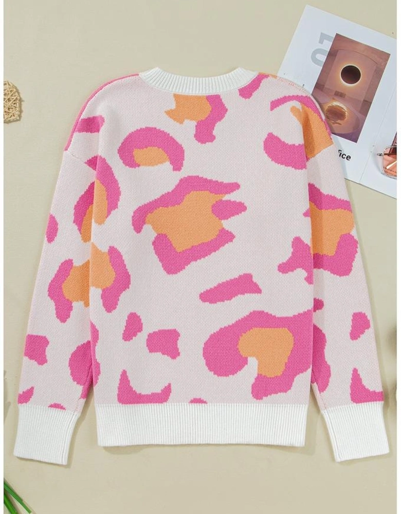 Sachet Pink Playful Leopard Print Drop Shoulder Baggy Sweater