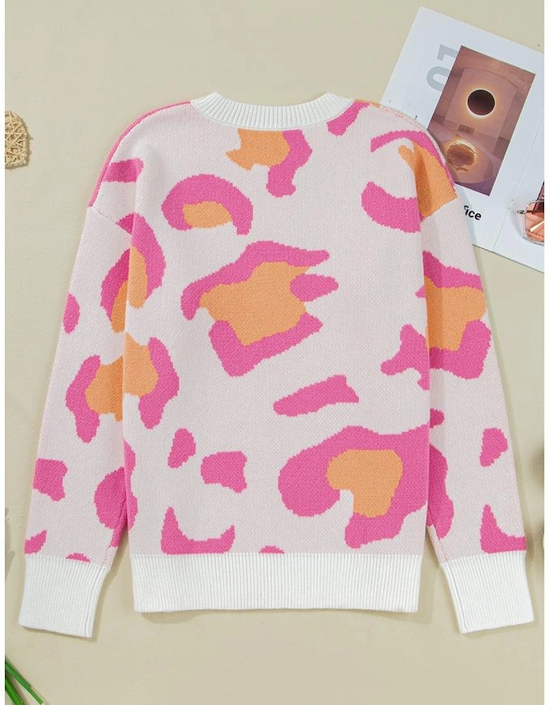 Sachet Pink Playful Leopard Print Drop Shoulder Baggy Sweater