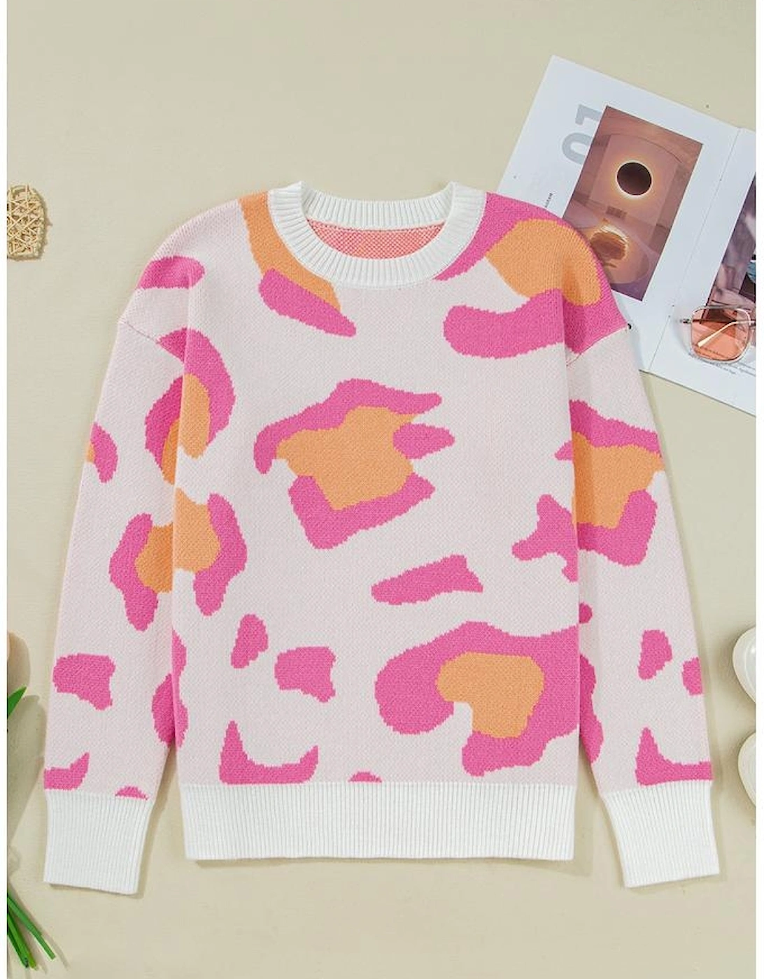 Sachet Pink Playful Leopard Print Drop Shoulder Baggy Sweater