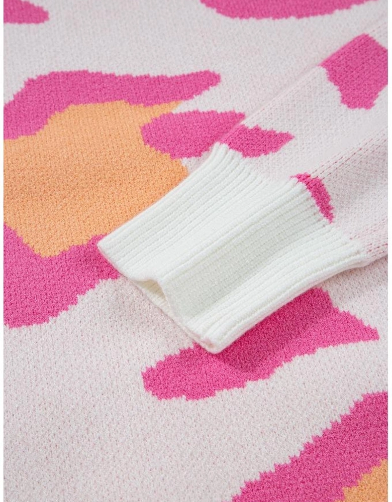 Sachet Pink Playful Leopard Print Drop Shoulder Baggy Sweater