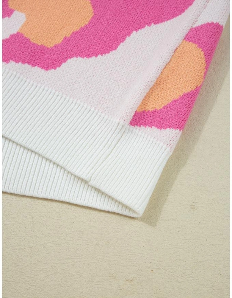 Sachet Pink Playful Leopard Print Drop Shoulder Baggy Sweater