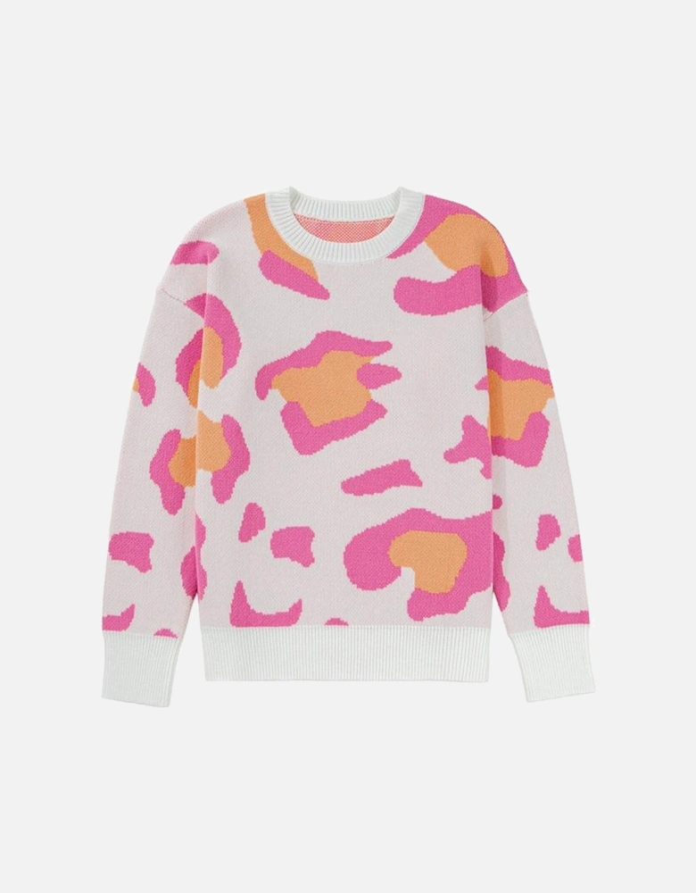 Sachet Pink Playful Leopard Print Drop Shoulder Baggy Sweater