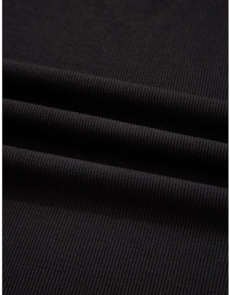 Black Polka Dot Mesh Puff Sleeve Patchwork Ribbed Square Neck Slim Top