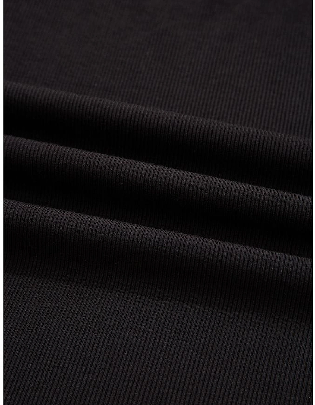 Black Polka Dot Mesh Puff Sleeve Patchwork Ribbed Square Neck Slim Top