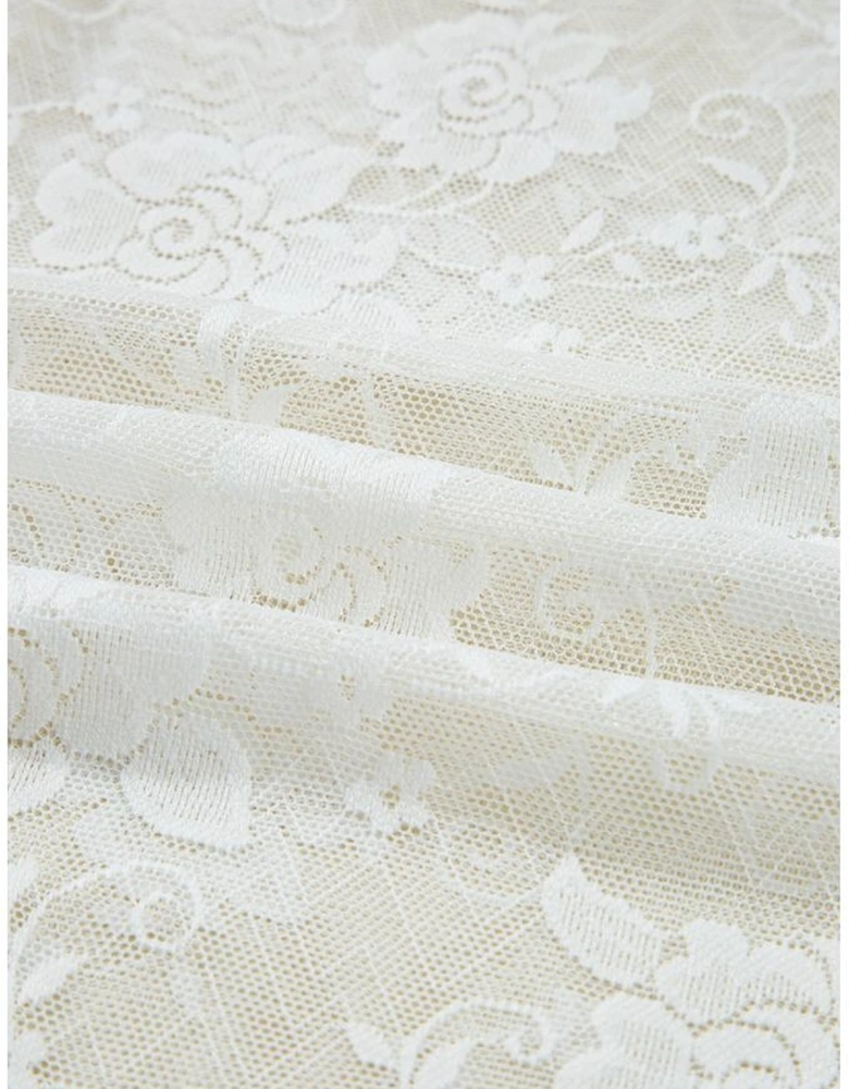 White Sheer Floral Lace Mesh Mock Neck Long Sleeve Top