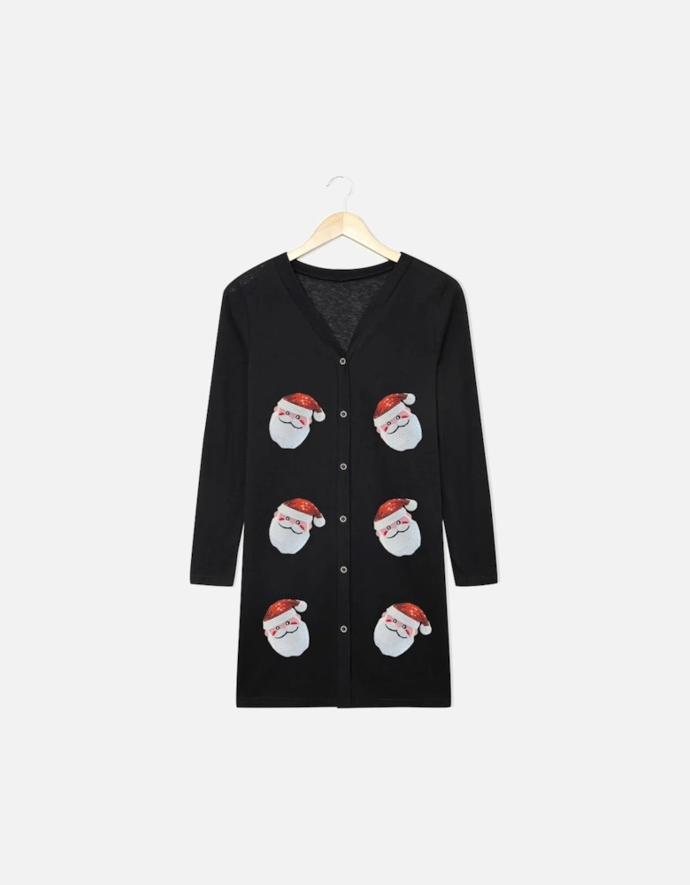 Black Sequined Santa Claus Button Up Cardigan