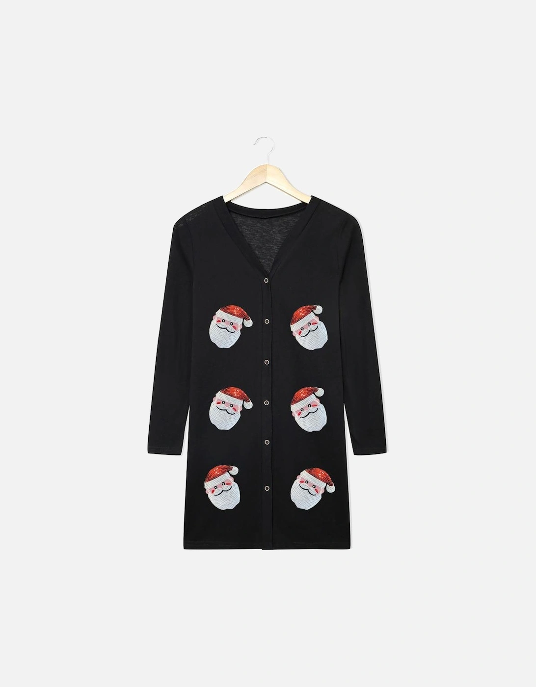 Black Sequined Santa Claus Button Up Cardigan