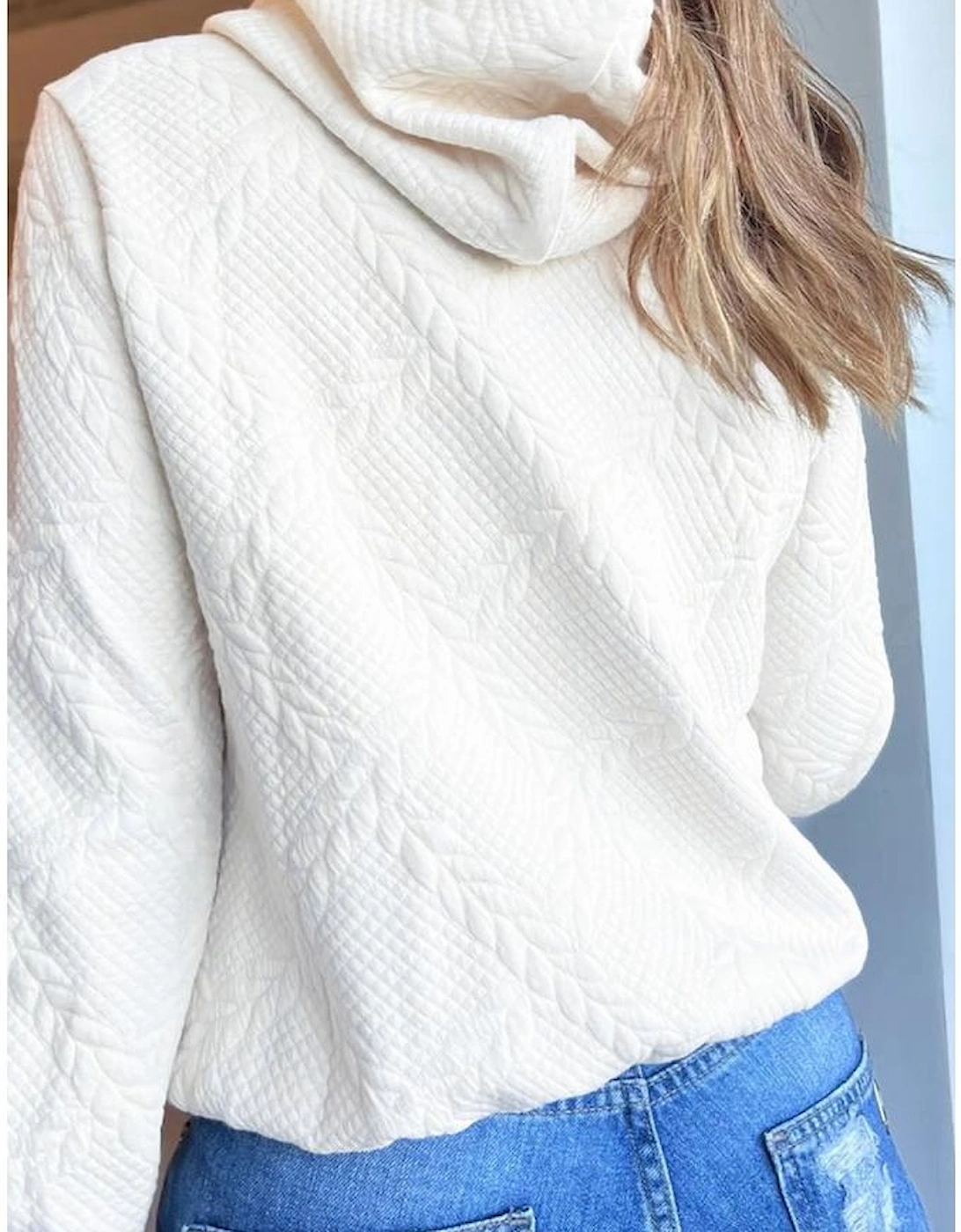 White Cable Lattice Texture Kangaroo Pocket Hoodie, 12 of 11