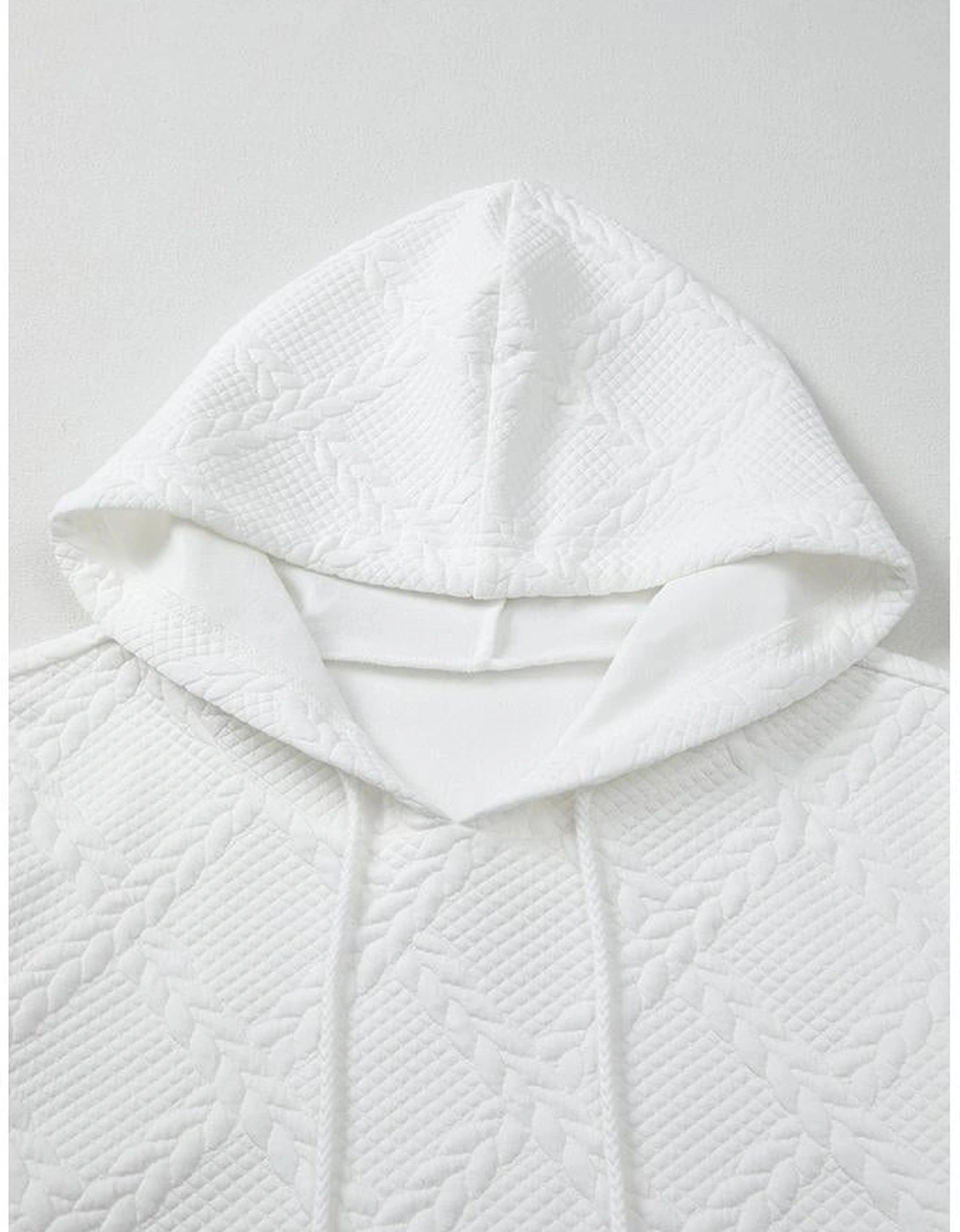 White Cable Lattice Texture Kangaroo Pocket Hoodie