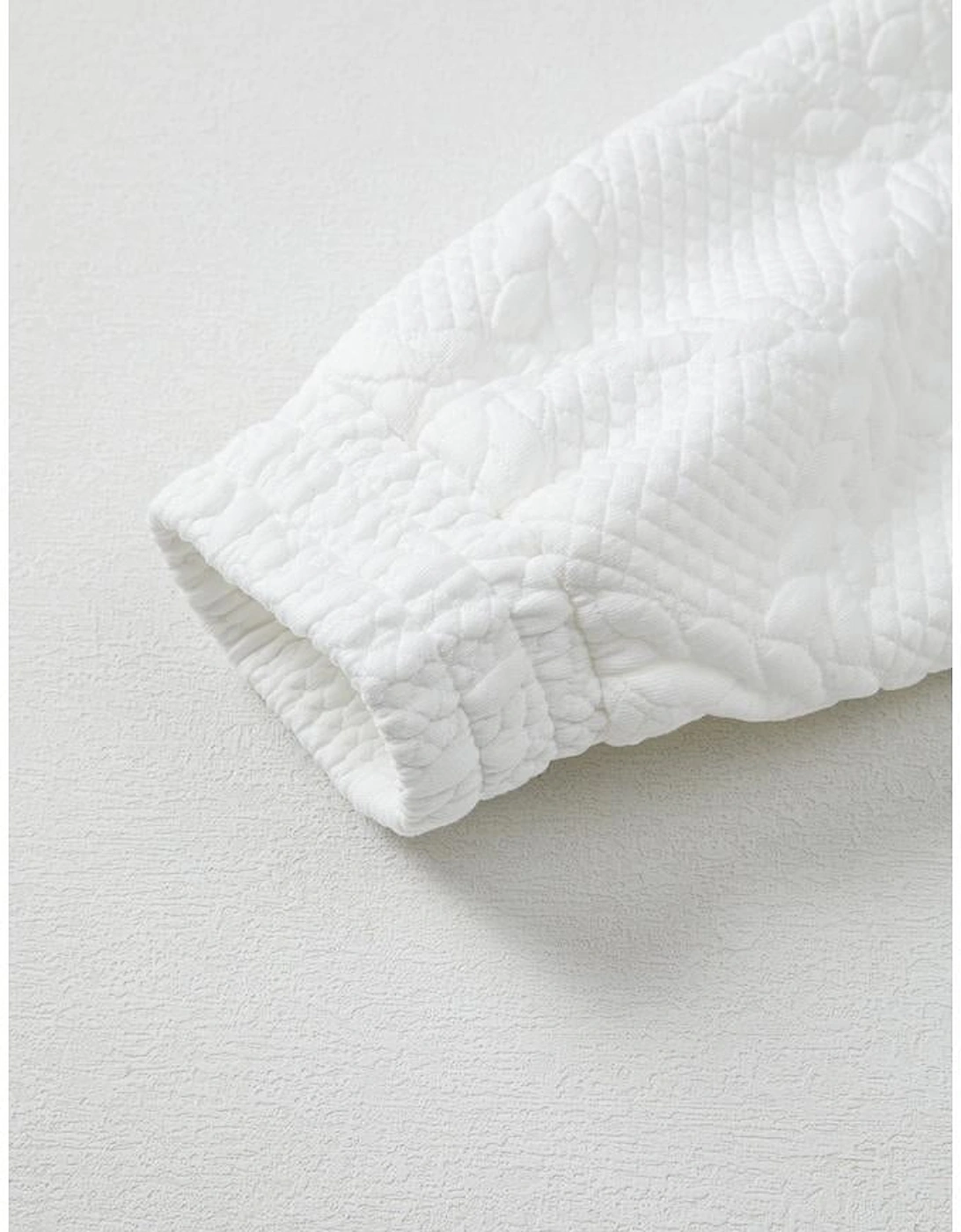 White Cable Lattice Texture Kangaroo Pocket Hoodie