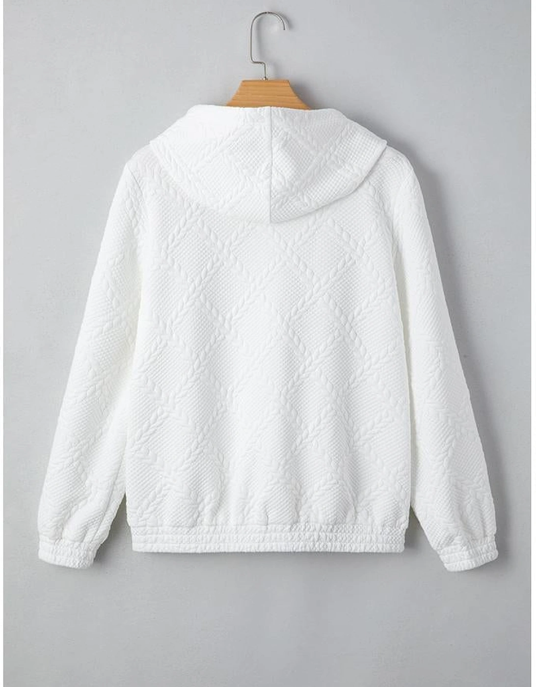 White Cable Lattice Texture Kangaroo Pocket Hoodie