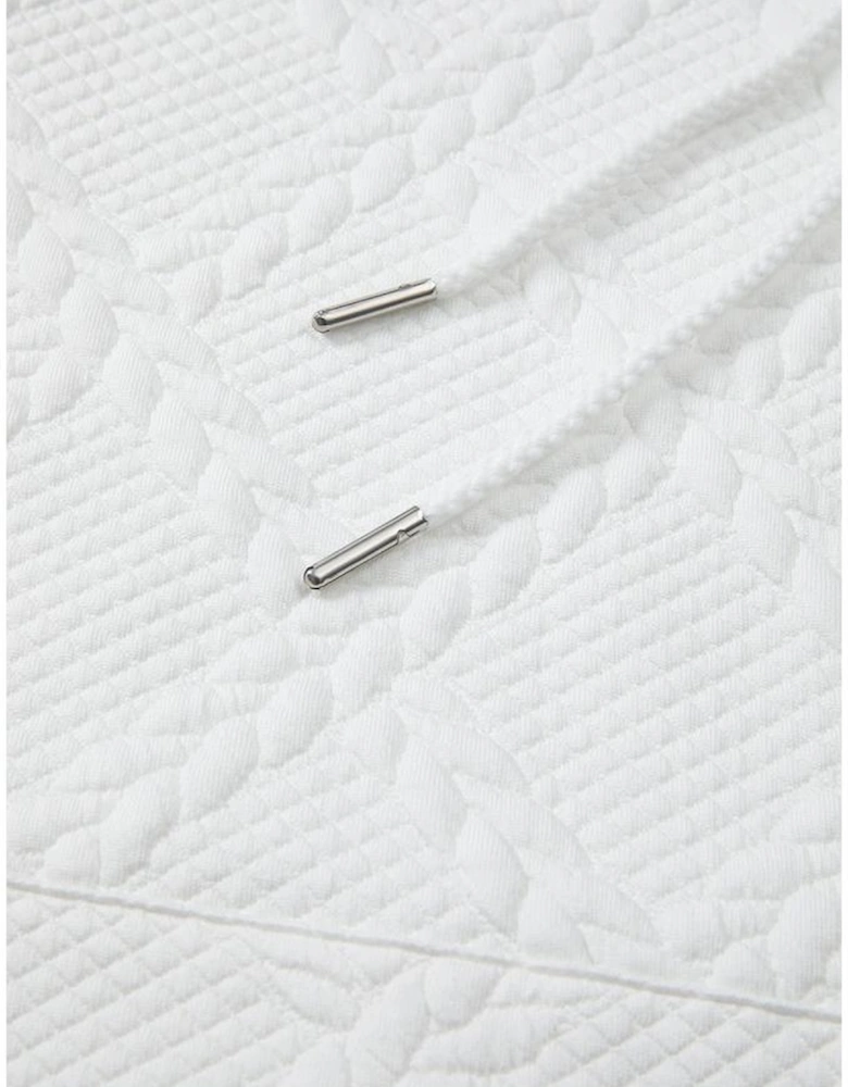 White Cable Lattice Texture Kangaroo Pocket Hoodie