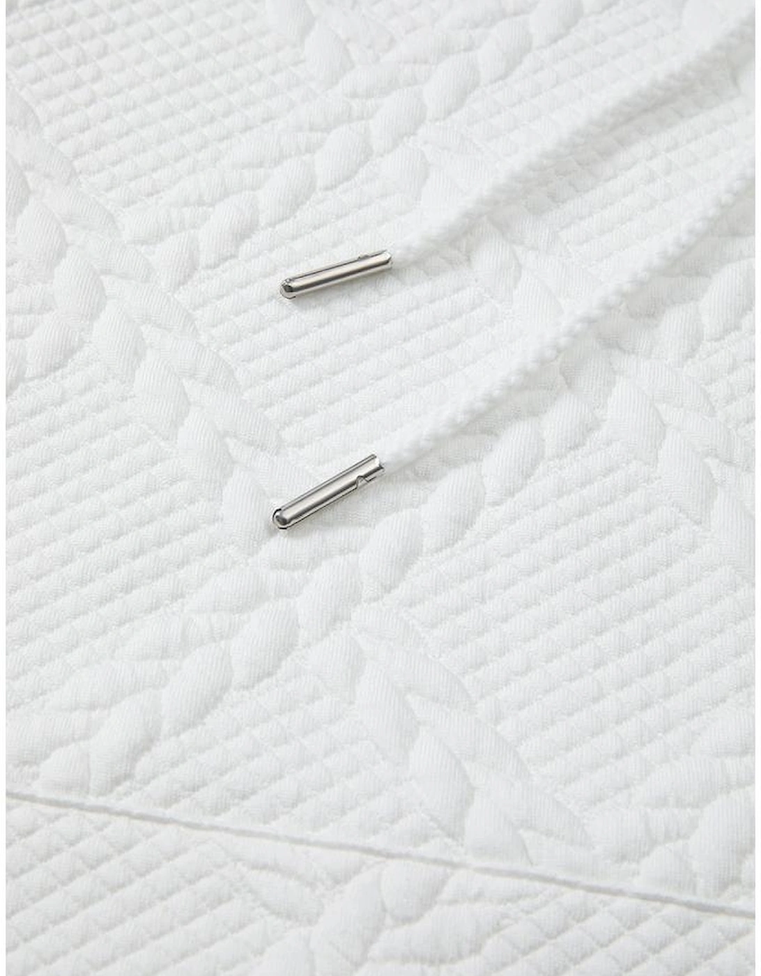 White Cable Lattice Texture Kangaroo Pocket Hoodie