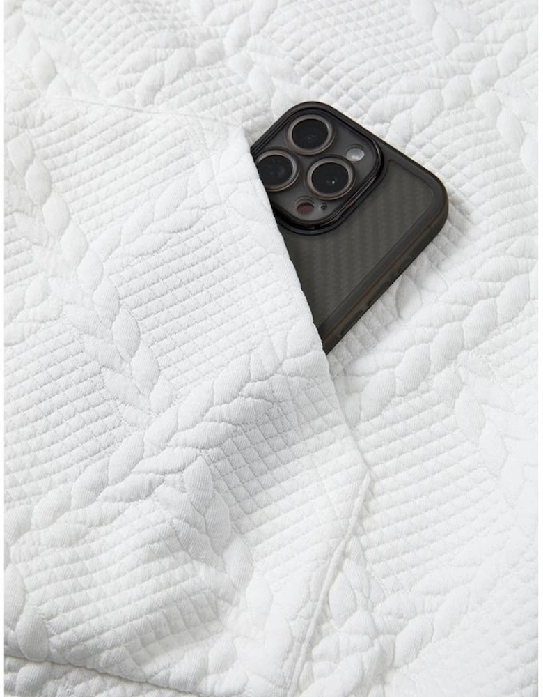 White Cable Lattice Texture Kangaroo Pocket Hoodie