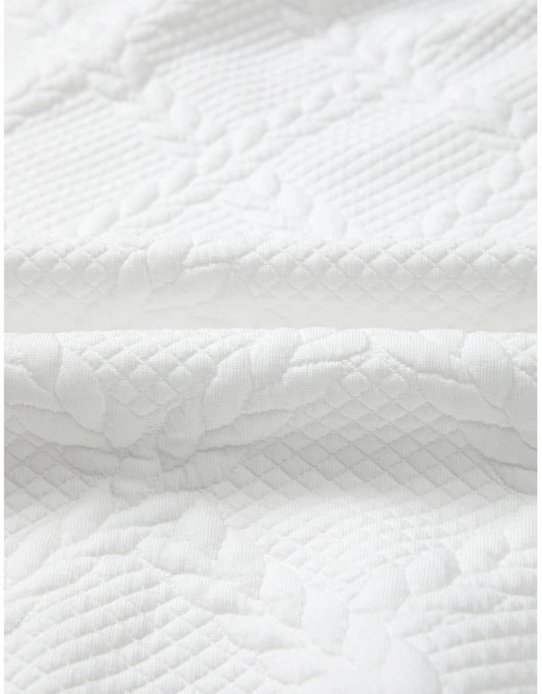 White Cable Lattice Texture Kangaroo Pocket Hoodie