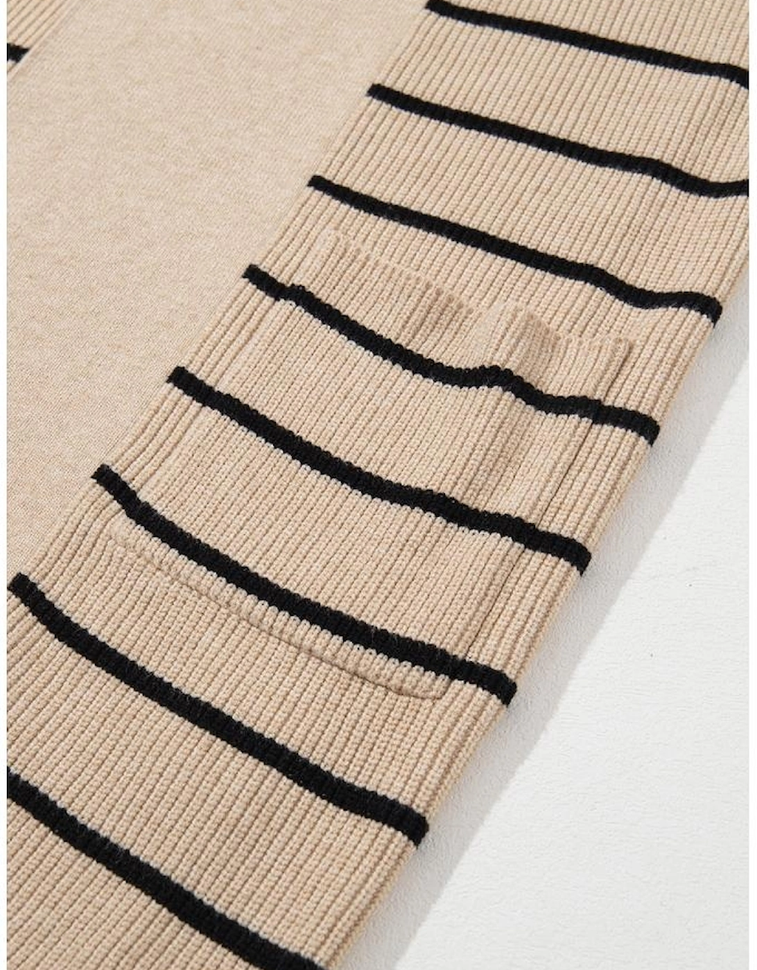 Black Stripe Shawl Neckline Open Cardigan with Pockets