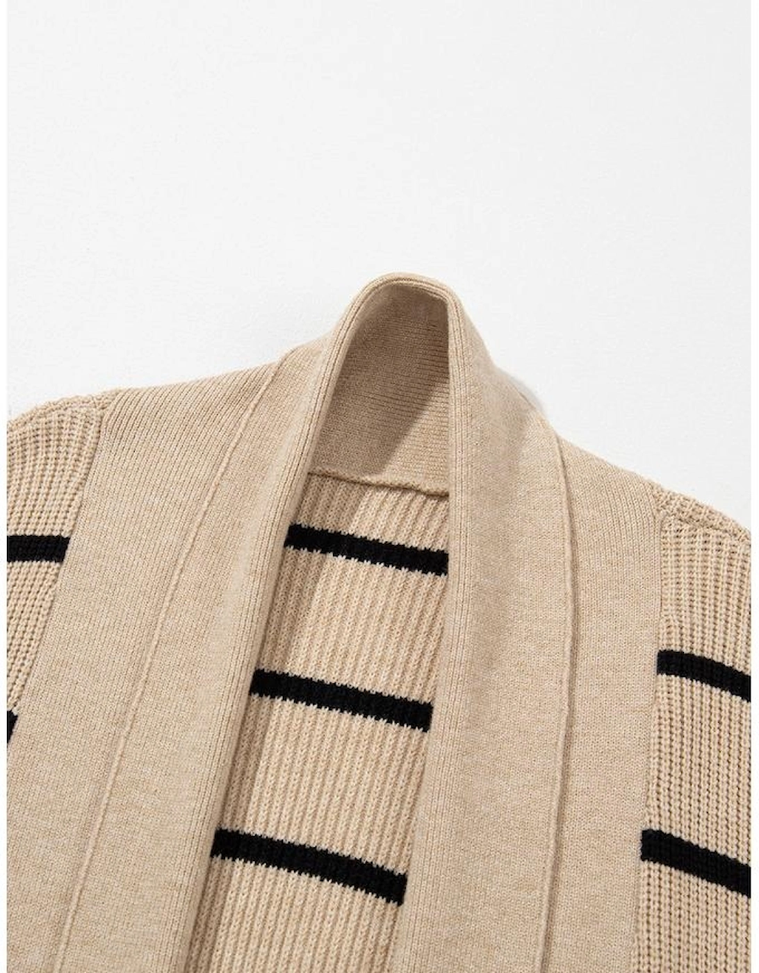 Black Stripe Shawl Neckline Open Cardigan with Pockets