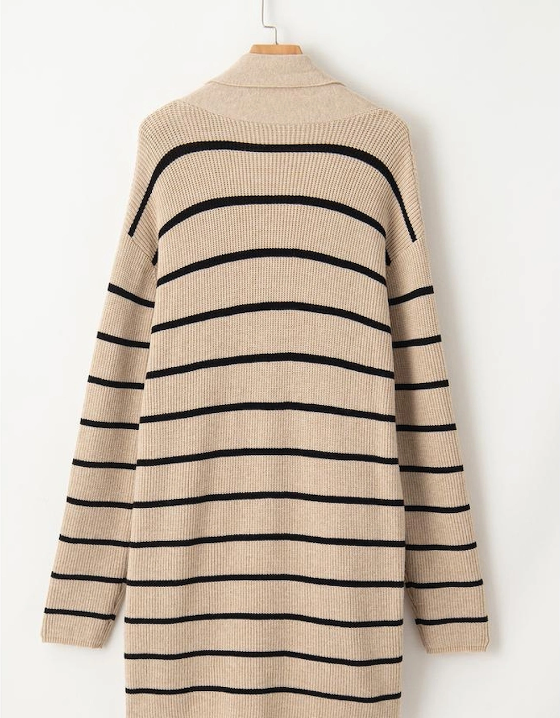 Black Stripe Shawl Neckline Open Cardigan with Pockets