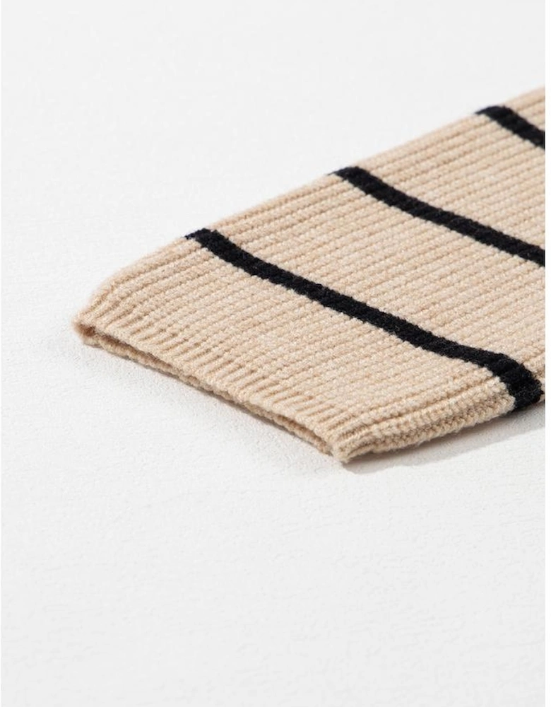 Black Stripe Shawl Neckline Open Cardigan with Pockets