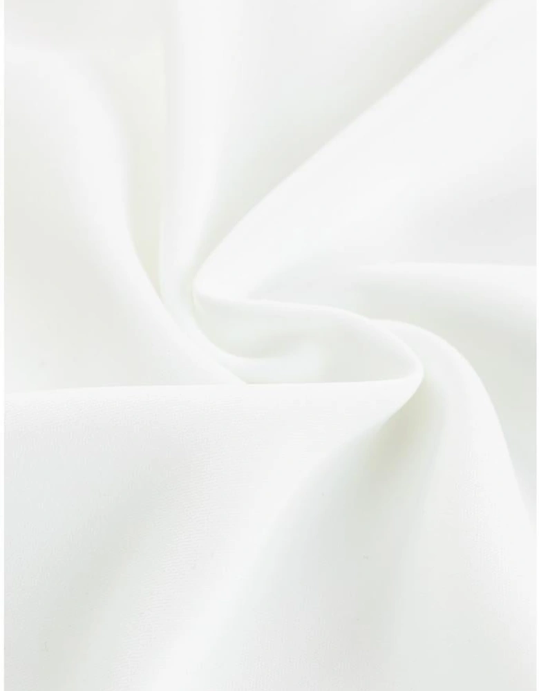 White Crew Neck Gathered Stretch Cuff Shirt