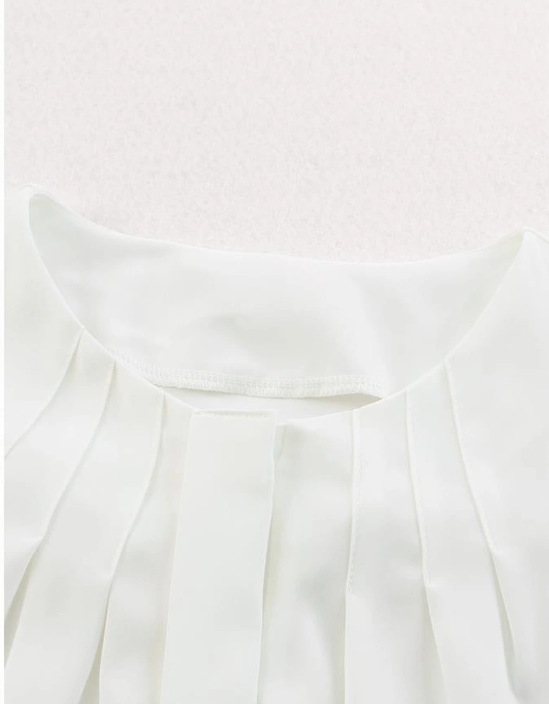 White Crew Neck Gathered Stretch Cuff Shirt