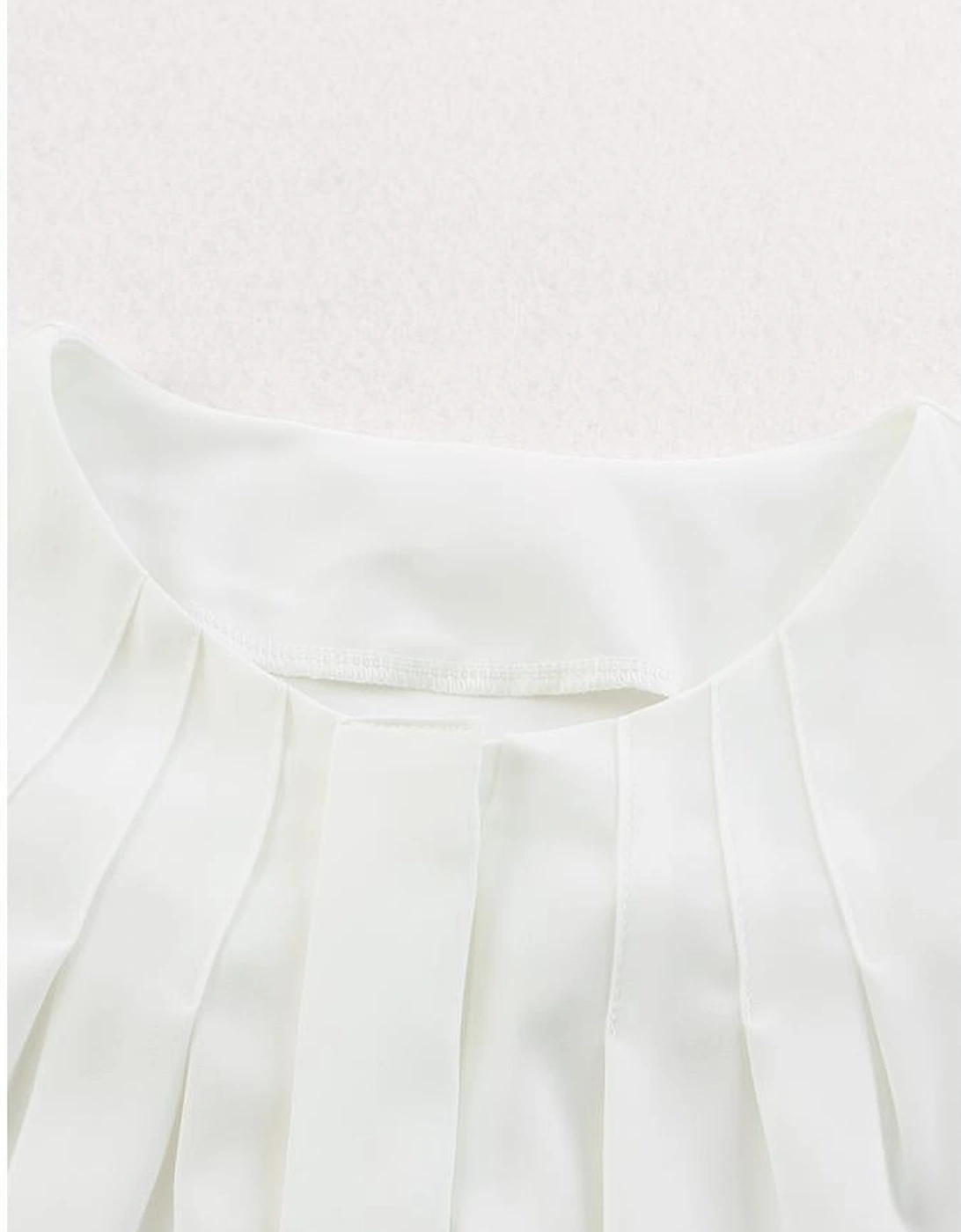 White Crew Neck Gathered Stretch Cuff Shirt