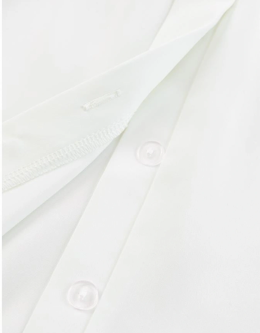 White Crew Neck Gathered Stretch Cuff Shirt