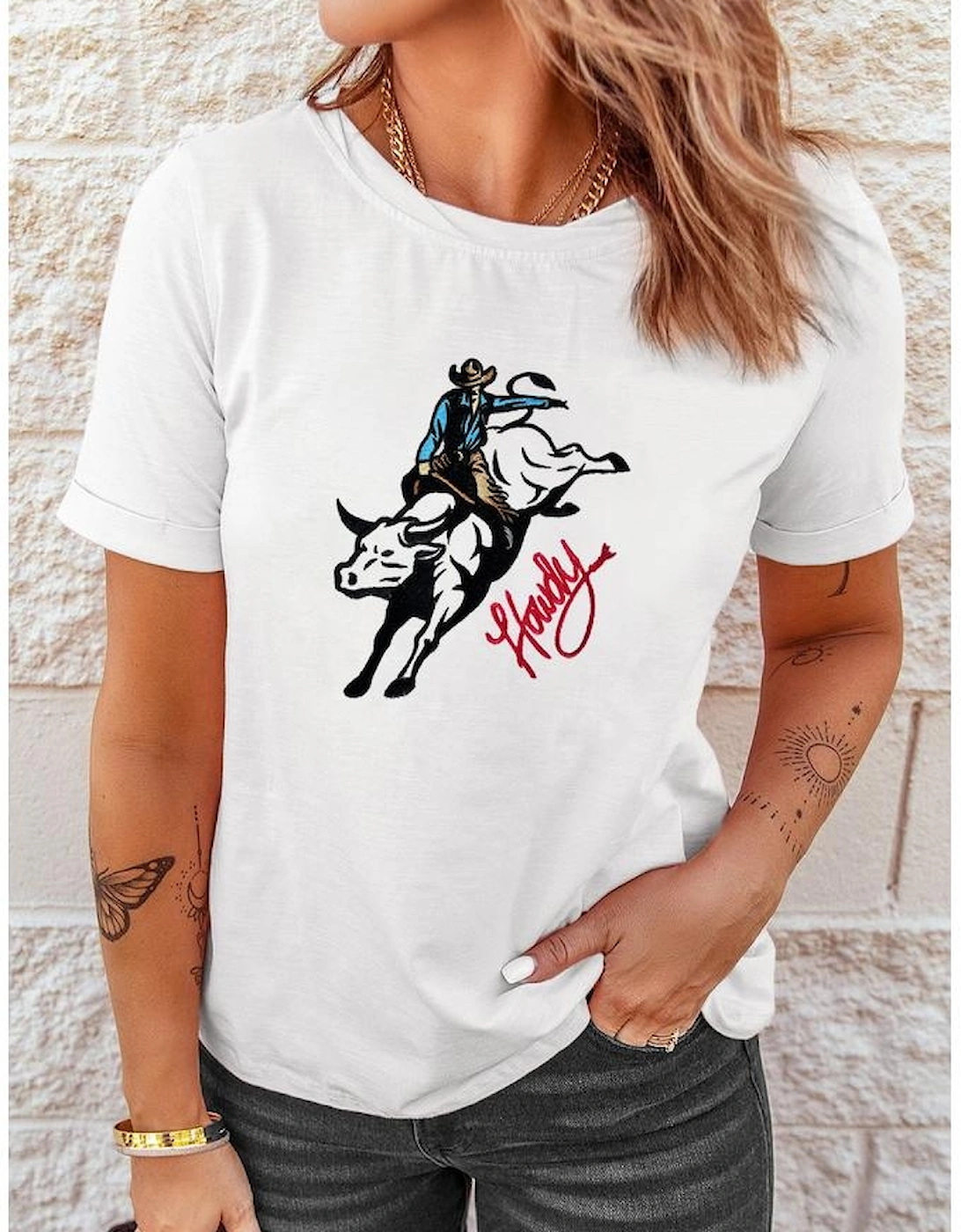 White Cowboy Howdy Embroidered Western Fashion T Shirt