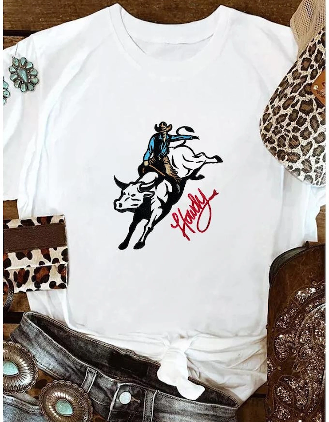 White Cowboy Howdy Embroidered Western Fashion T Shirt, 8 of 7