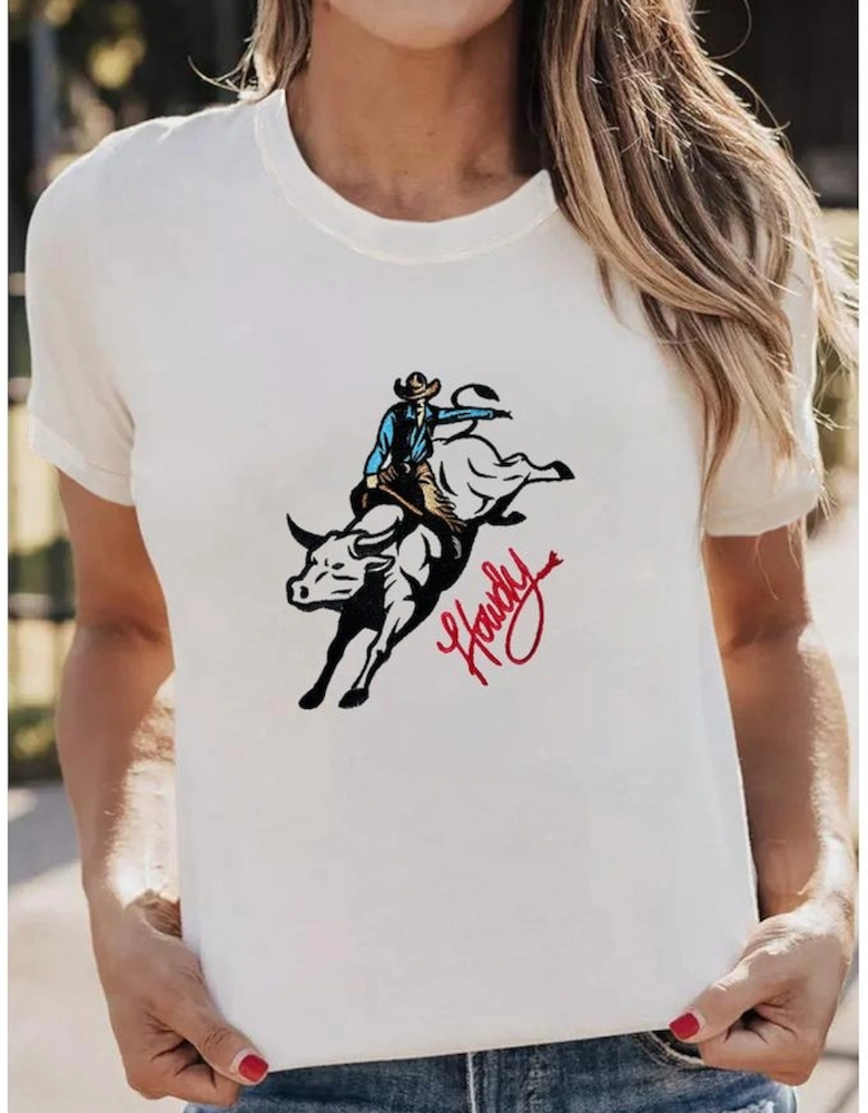 White Cowboy Howdy Embroidered Western Fashion T Shirt