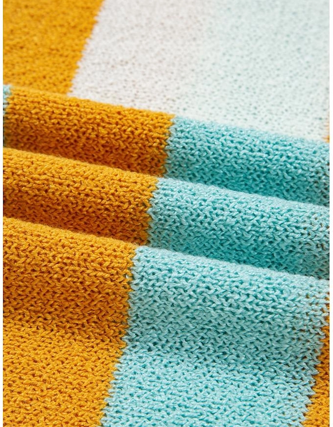 Jurassic Gold Color Block Striped Pullover Sweater