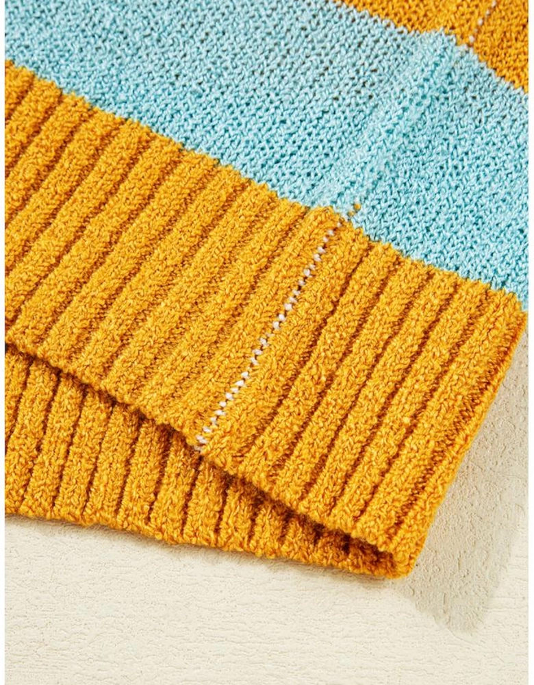 Jurassic Gold Color Block Striped Pullover Sweater