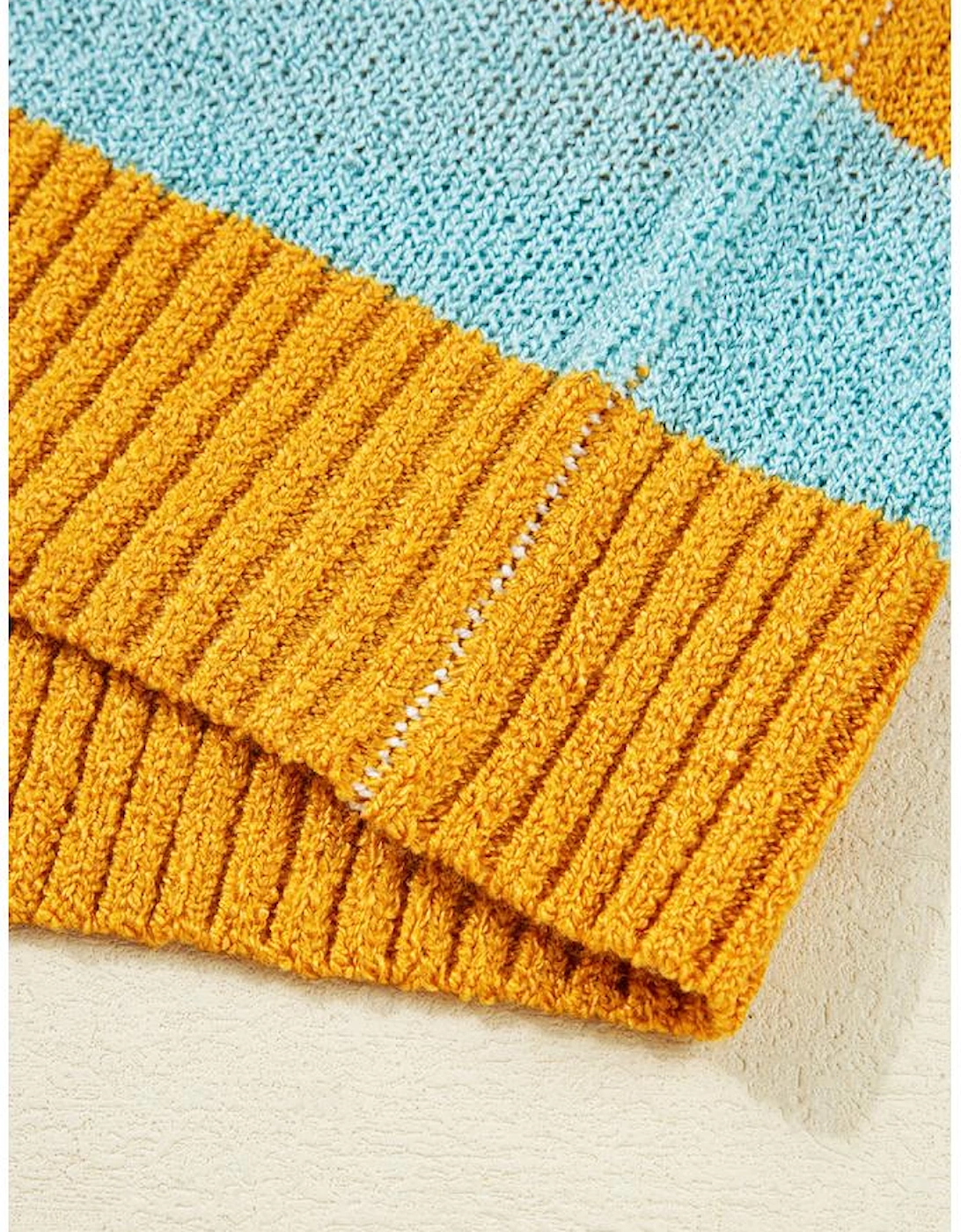 Jurassic Gold Color Block Striped Pullover Sweater