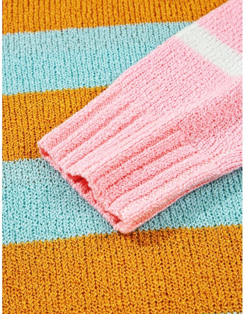 Jurassic Gold Color Block Striped Pullover Sweater